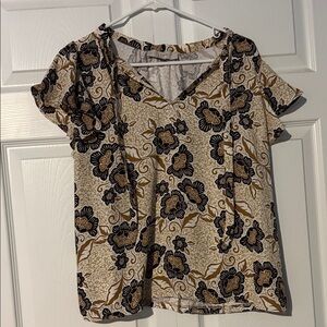 LOFT Black and Brown Floral Blouse